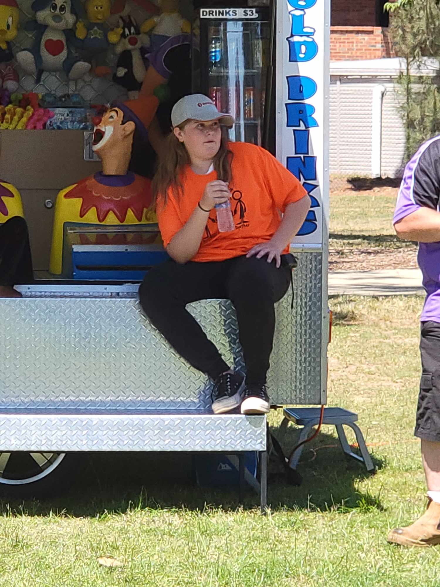 one of our volunteers taking a break at the laughing clowns stand